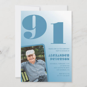 Invitación Foto de gradiente azul retro hombres cumpleaños 91