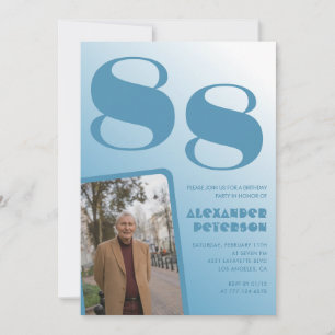Invitación Foto de gradiente azul retro para cumpleaños 88 de