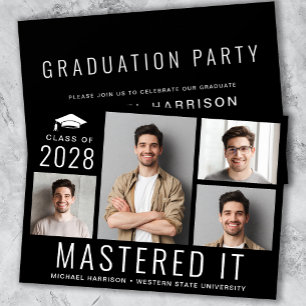 Invitación Foto de grado de maestría negra Fiesta de graduaci
