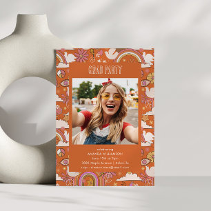 Invitación Foto de grado de Naranja retro hippie de paz de Gr