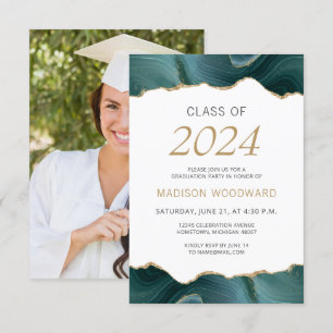 Invitación Foto de graduación 2024 Ágata dorada teal