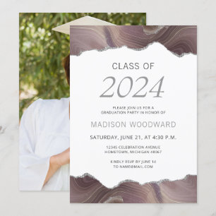 Invitación Foto de graduación 2024 Taupe Agata Plateada