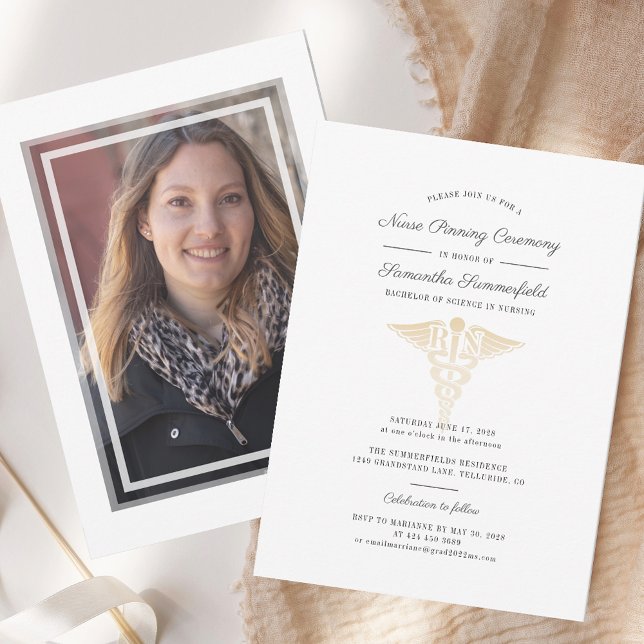 Invitación Foto de graduación 2025 Ceremonia de despedida de  (Graduation Photo 2025 Nurse Pinning Ceremony Invitation)