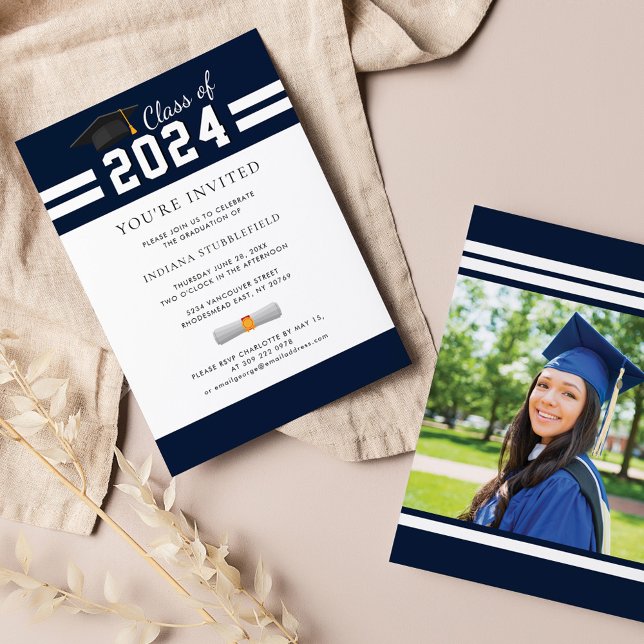 Invitación Foto de graduación 2025 Fiesta de la graduación az (Modern Graduation Photo Party  Navy Blue Invitation)