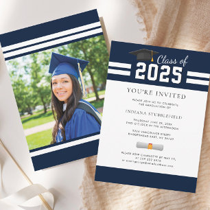 Invitación Foto de Graduación 2026 Fiesta de Graduados Azul M