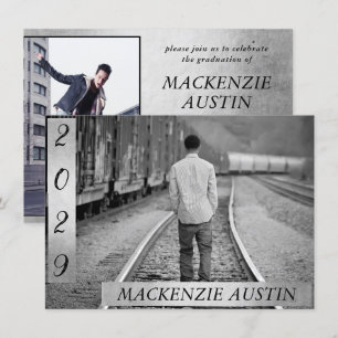 Invitación Foto de graduación 2   Keepsake negro y blanco