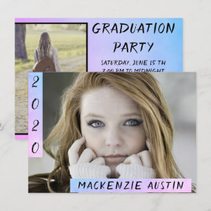 Invitación Foto de graduación 2   Pincel rosa azul naranja un