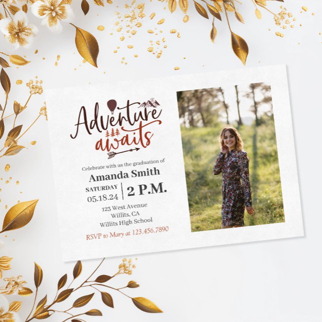 Invitación Foto de graduación al aire libre "Adventure Awaits (Subido por el creador)