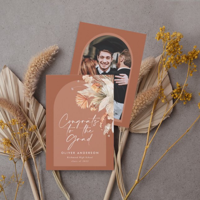 Invitación Foto de graduación arco terracota pampas botánico (Subido por el creador)