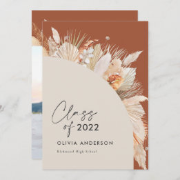 Invitación Foto de graduación arco terracota pampas botánico