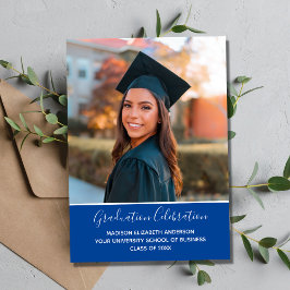Invitación Foto de Graduación Azul Blanco Graduación Universi