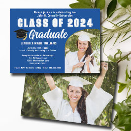 Invitación Foto de graduación azul blanco graduado fiesta de 