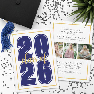 Invitación Foto de Graduación Azul Graduado