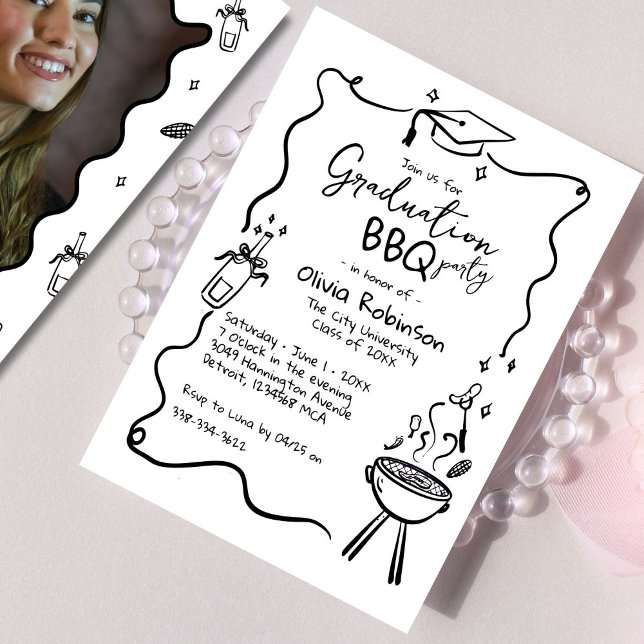 Invitación Foto de graduación Barbeque dibujada por mano (Subido por el creador)