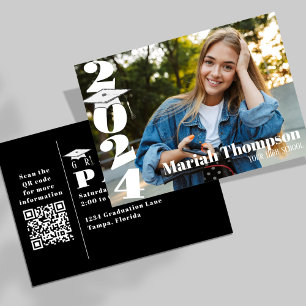 Invitación Foto De Graduación Clase Negra Simple De 2023 QR