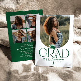 Invitación Foto de Graduación con Arco Moderno Verde y Blanco