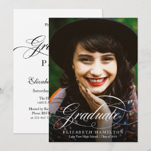 Invitación Foto de graduación con caligrafía elegante para fi