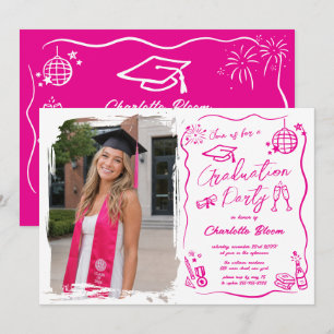 Invitación Foto de graduación con garabatos caprichosos y ext