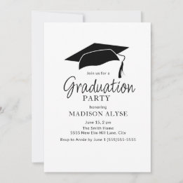 Invitación Foto de graduación con gorra blanca y negra