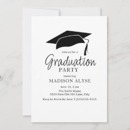 Invitación Foto de graduación con gorra blanca y negra
