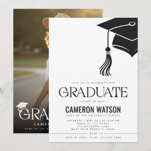 Invitación Foto de graduación con gorra y borla moderna