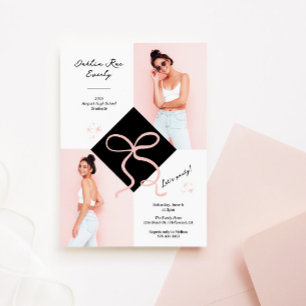 Invitación Foto de graduación con gorra y lazo rosa minimalis