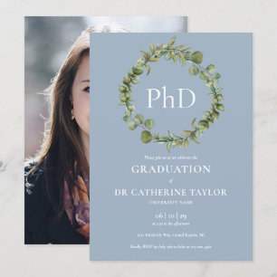 Invitación Foto de graduación con guirnalda azul polvorienta 