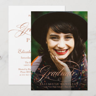 Invitación Foto de graduación con lámina de oro rosa y letra