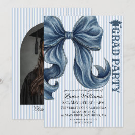 Invitación Foto de graduación con lazo de jeans azules rayado