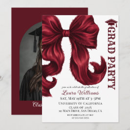 Invitación Foto de graduación con lazo rojo Borgoña