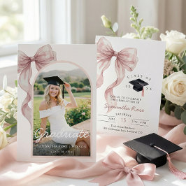 Invitación Foto de graduación con lazo rosa