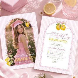 Invitación Foto de graduación con lazo rosa limón recién grad