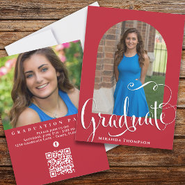 Invitación Foto de graduación con letra de caligrafía Rojo Ca