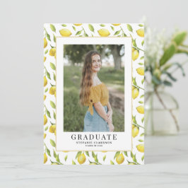 Invitación Foto de graduación con patrón de limón y vegetació