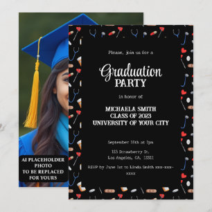 Invitación Foto de graduación con patrón médico de enfermera 