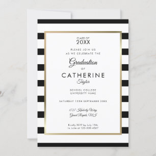 Invitación Foto de Graduación con Rayas Negras y Blancas Fies