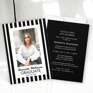 Invitación Foto de graduación con rayas negras y blancas mode