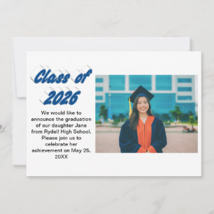 Invitación Foto de graduación con tipografía azul de la promo