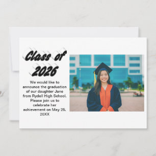 Invitación Foto de graduación con tipografía negra de la prom