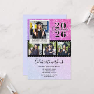 Invitación Foto de graduación con tira de película de purpuri