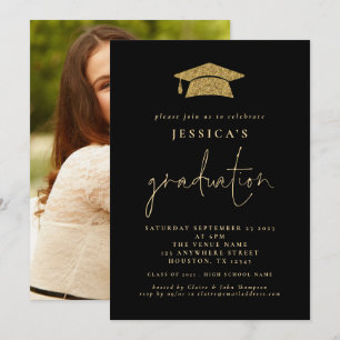 Invitación Foto de graduación de 2024 Purpurina de oro de la 