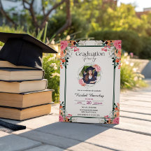 Foto de graduación de acuarela floral naranja rosa