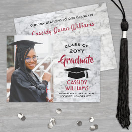Invitación Foto de graduación de año de clase de mármol rojo 