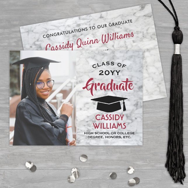 Invitación Foto de graduación de año de clase de mármol rojo  (Subido por el creador)