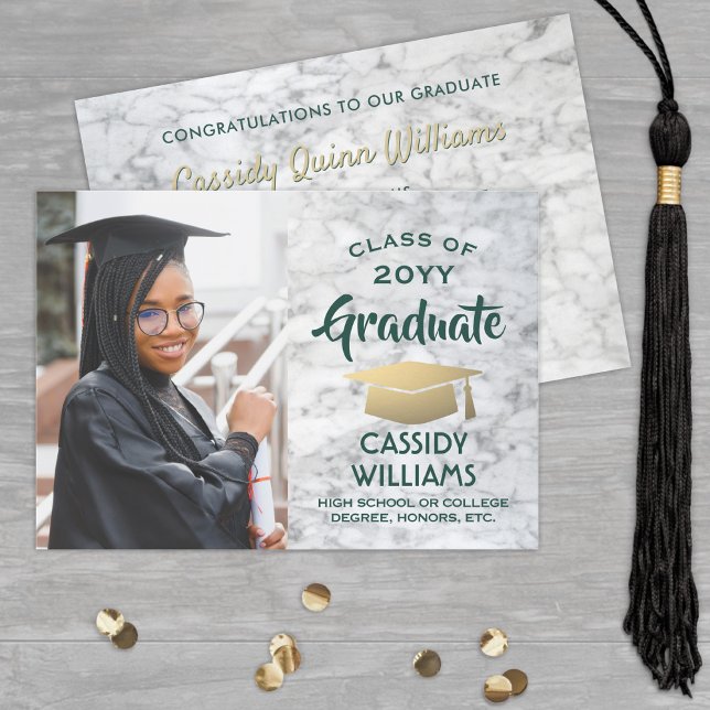 Invitación Foto de graduación de año de clase de mármol verde (Subido por el creador)
