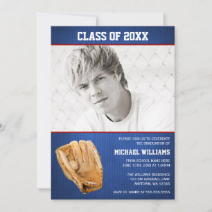 Invitación Foto de graduación de béisbol azul rojo