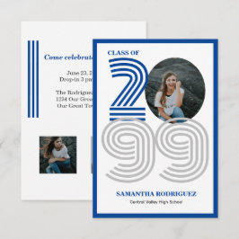 Invitación Foto de graduación de Blue Retro Big Numbers