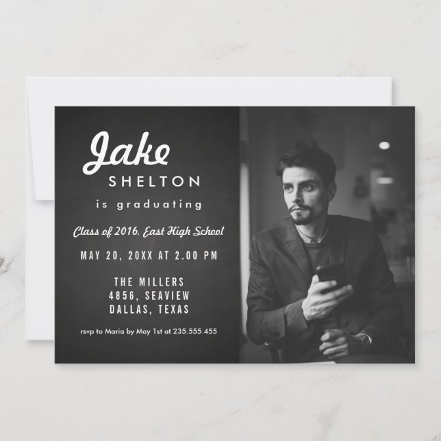 Invitación Foto de graduación de Chalkboard de época (Anverso)