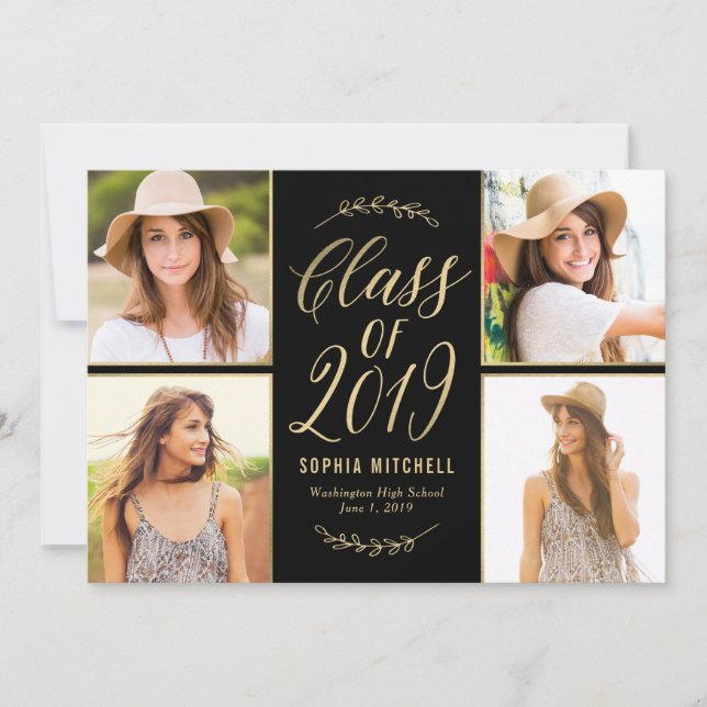 Invitación Foto de graduación de color de ramas radiantes (Anverso)