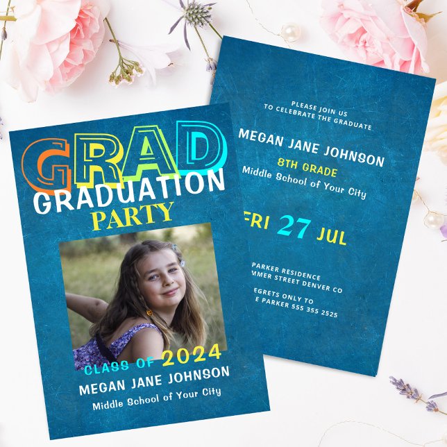 Invitación Foto de graduación de colorida escuela secundaria (Subido por el creador)